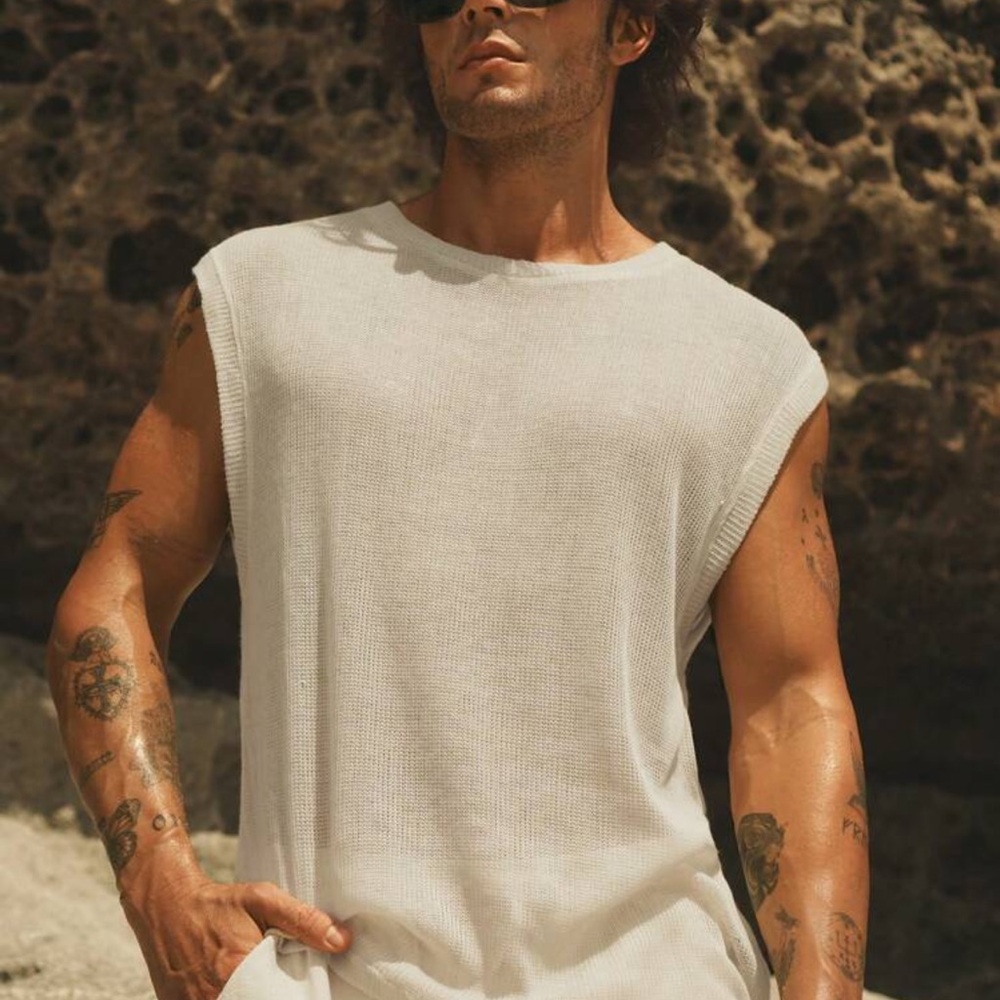 Manfinity Men's Knit Loose Semi-Sheer Crew Neck Casual Tank Top